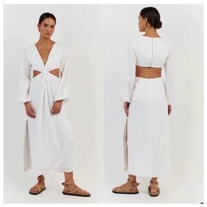 Dissh Tina White Linen Twist Cutout Maxi Dress 4